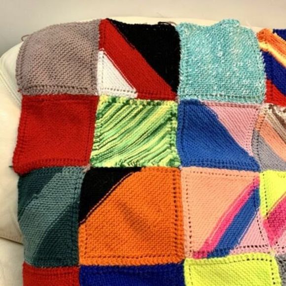 HANDMADE Patchwork Square Afghan Blanket Throw 42x42” Knitted Crochet Cover Boho - Picture 2 of 8